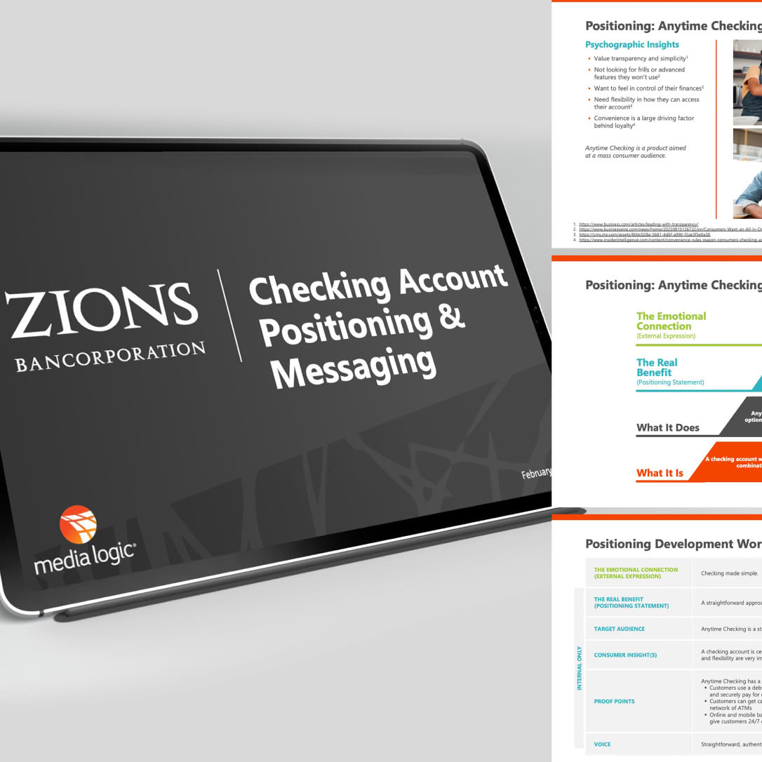 Zions Bancorporation Checking Account positioning and messaging