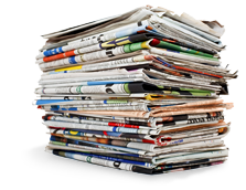 Not Dead Yet? The Fate of Regional Newspapers. Graphic showing a stack of newspapers.