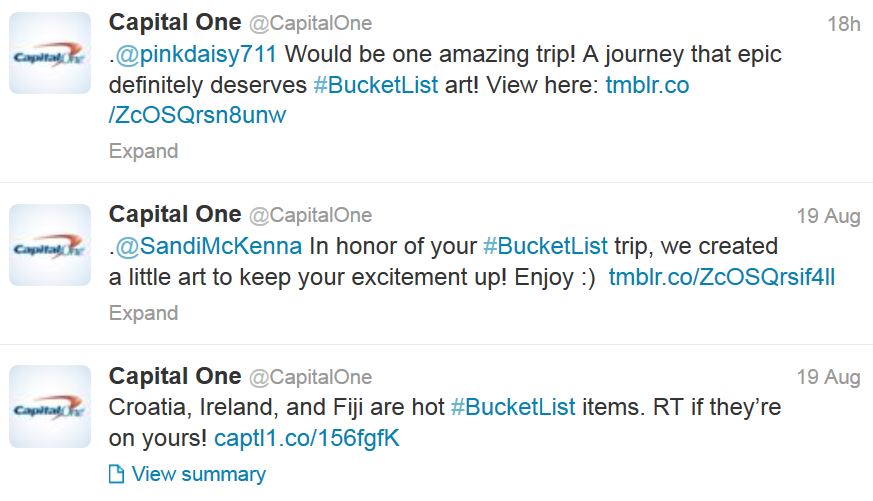 capital one uses twitter to promote bucketlist campaign for travel rewards