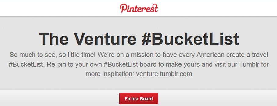 capital one promotes venture card travel rewards with bucketlist pinterest board