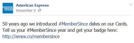 American Express promotes "Member Since" Facebook app on its Timeline