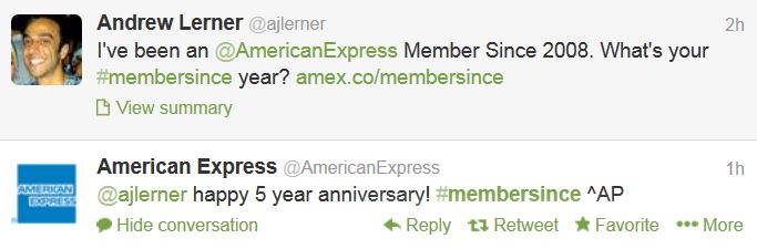 American Express followers engage with "Member Since" promo Twitter
