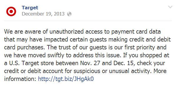 target facebook announcement about breach