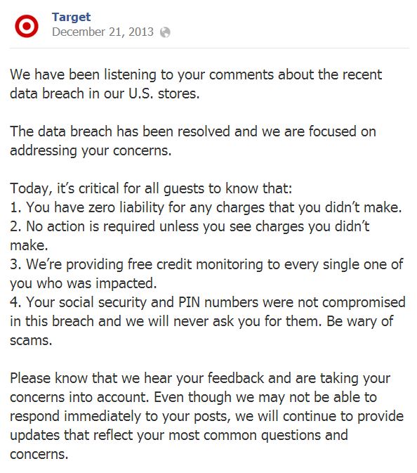 target facebook listening to concerns about breach