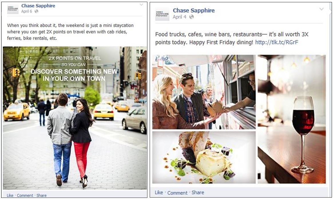 Chase Sapphire Preferred's Facebook posts reinforce card value proposition