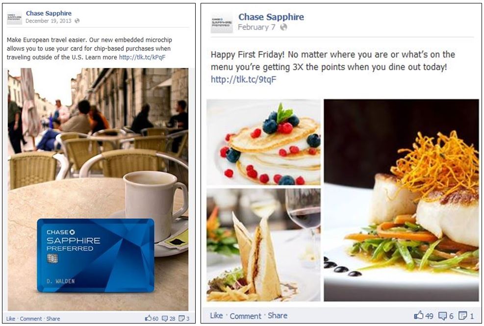 Chase Sapphire Preferred Facebook posts remind cardmembers about card benefits