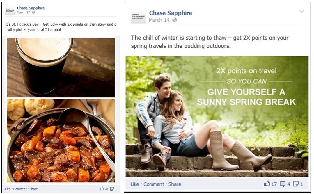 Chase Sapphire Preferred Facebook post connects calendar to product's value proposition