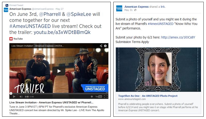 American Express uses Twitter and Facebook to promote Pharrell concert livestream on YouTube