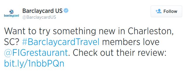 barclaycard tweet about travel community