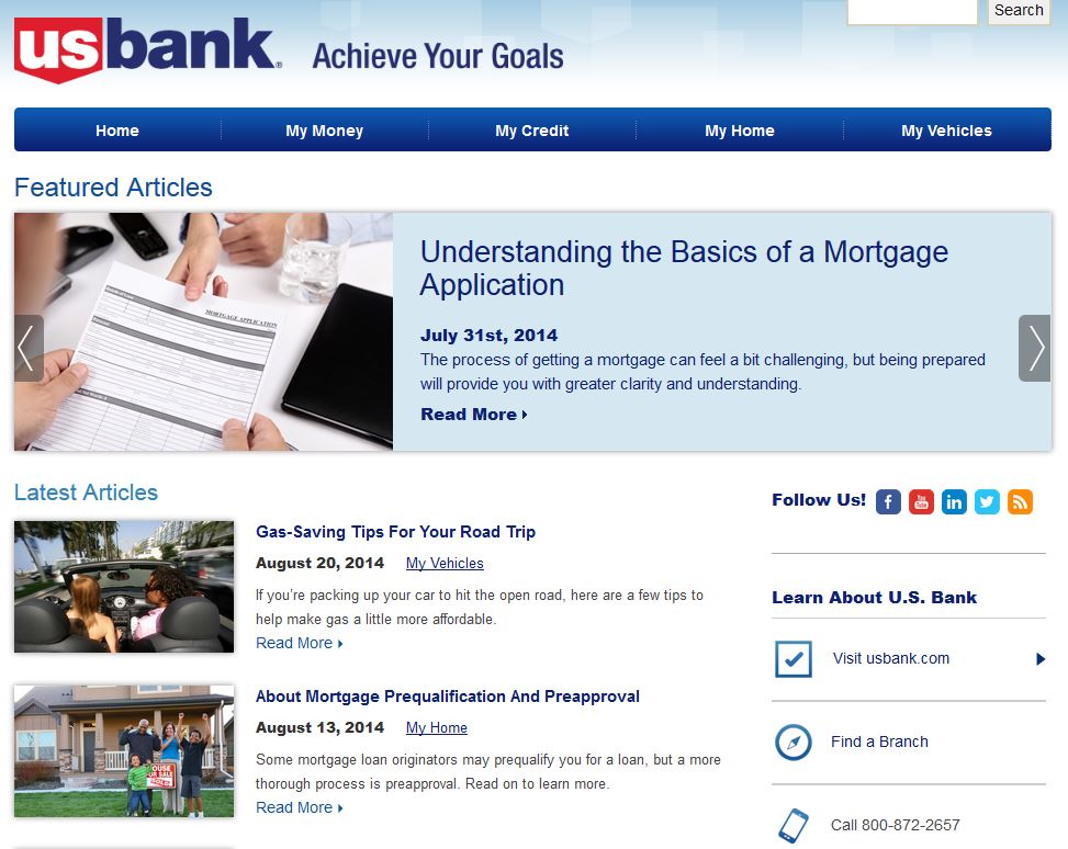 US bank achieve your goals content marketing hub