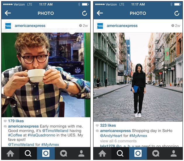 Customer takeover of Amex Instragram feed