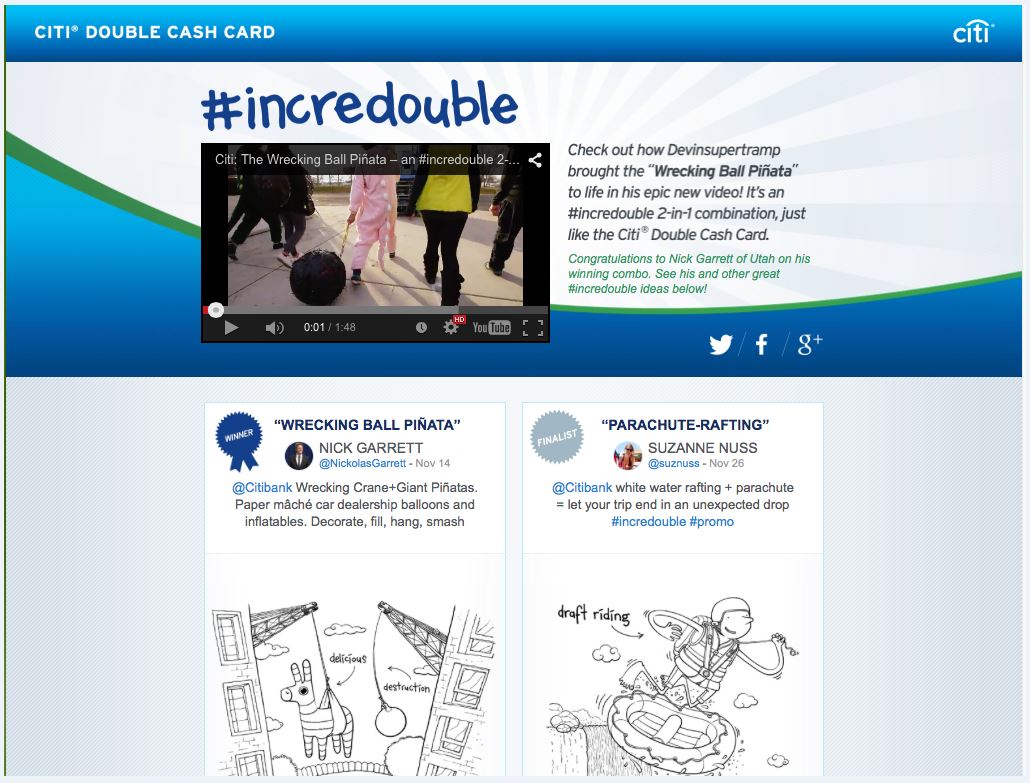 Microsite for #incredouble social promotion for Citi Double Cash Card