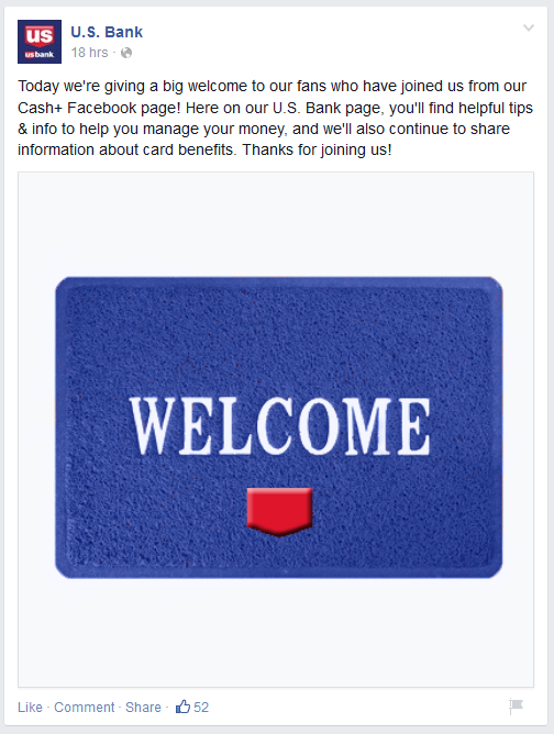 U.S. Bank Facebook page consolidation