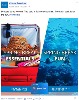 Chase Freedom #forthefun campaign on Facebook - Spring break theme