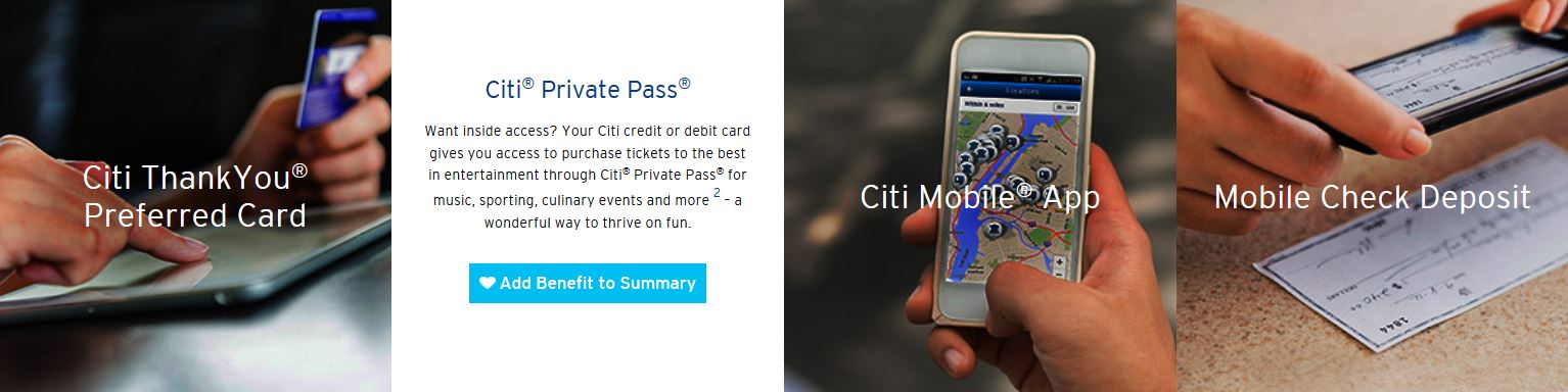 Sample of interactive tiles with credit card features and banking services