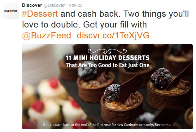 Discover promotes its Buzzfeed listicles via Twitter