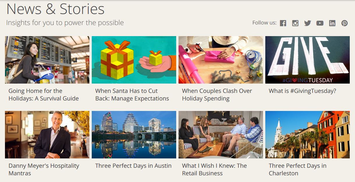 Chase uses news stories on its website to engage customers with content