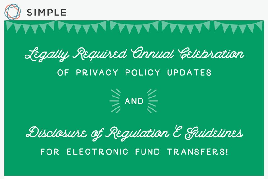 Simple Banks' "celebratory" privacy policy notification