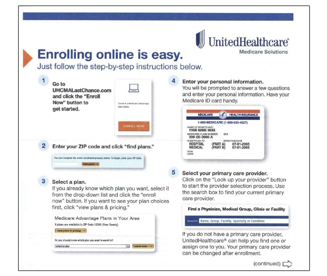 UnitedHealth direct mail package shows easy online enrollment