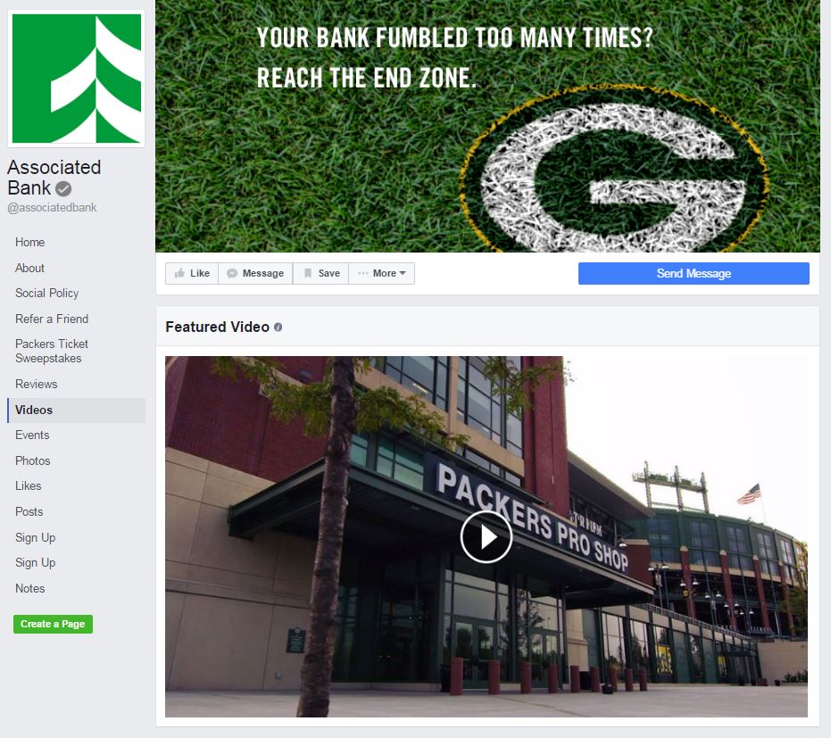 Associated Bank uses featured video option on Facebook to promote checking account