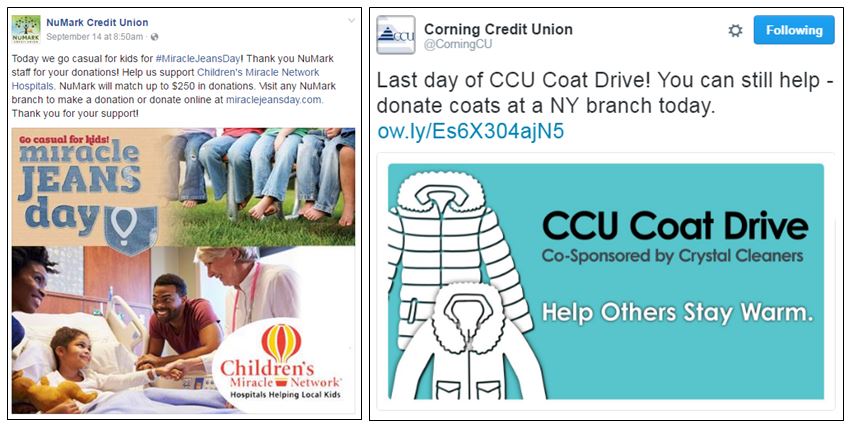 Donations collected by NuMark Credit Union and Corning Credit Union