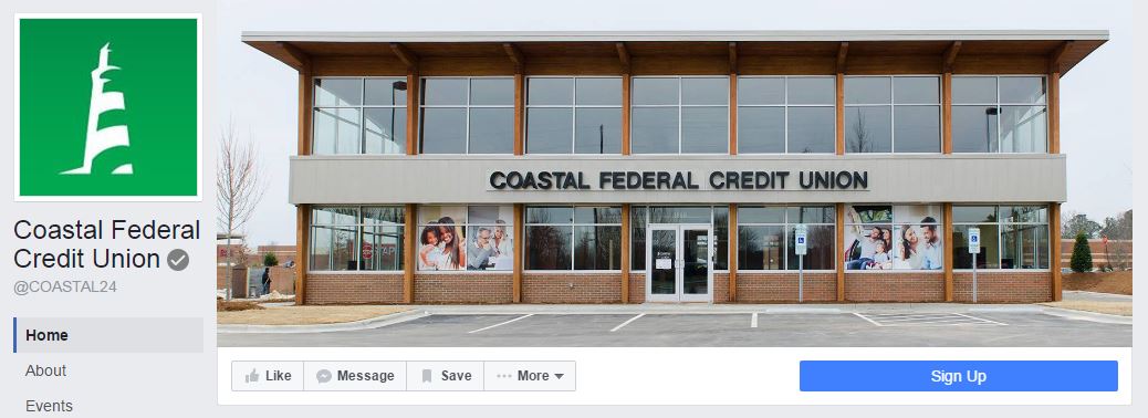 Coastal Federal Credit Union's Facebook CTA is "sign up"