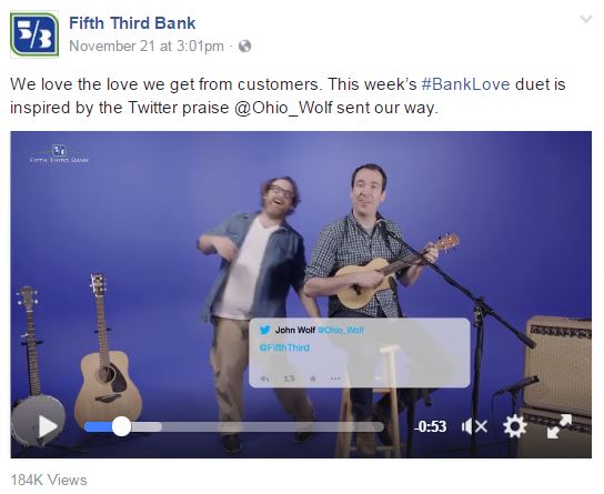 Fifth Third Bank shares customer feedback song video on Facebook