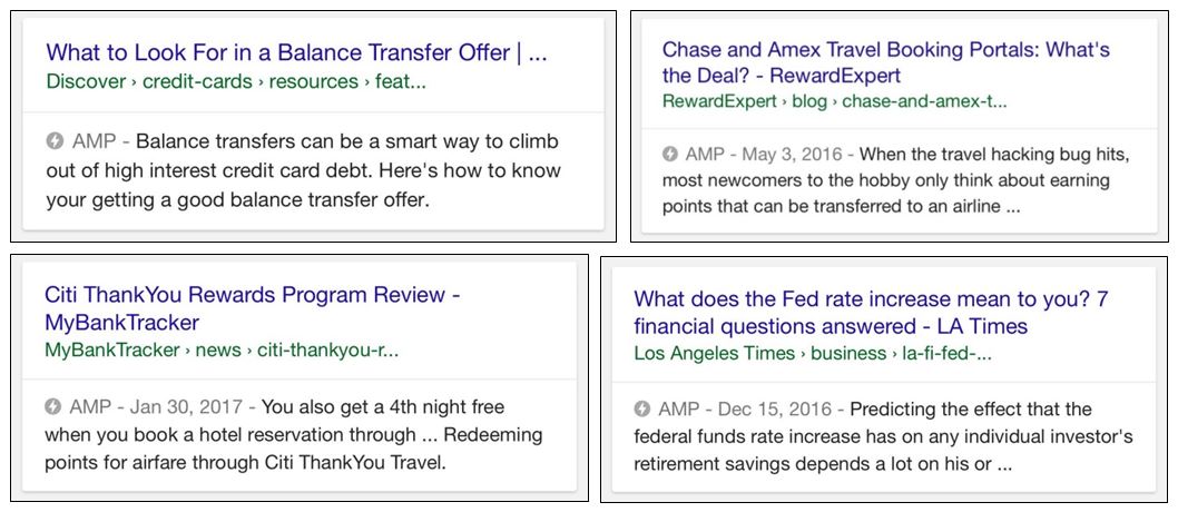 AMP in organic search results for financial services topics