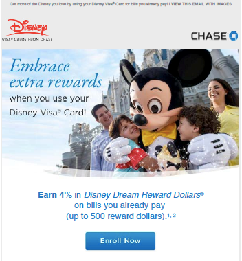 Email marketing for Disney Dream Rewards bill pay offer