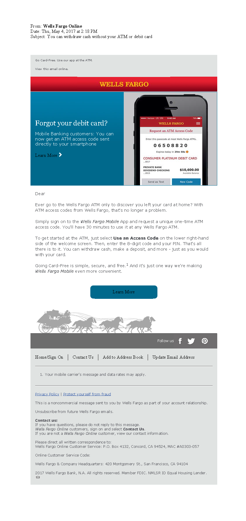 Wells Fargo uses Email in Cardless ATM Marketing Push