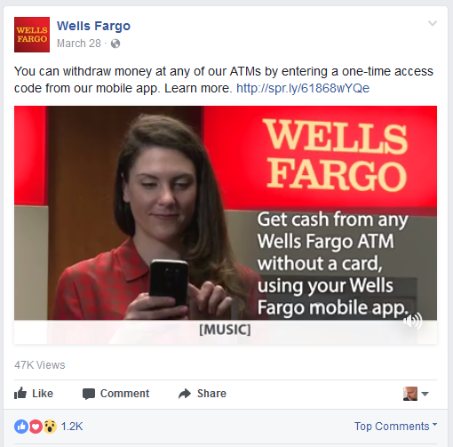 Wells Fargo uses Facebook in Cardless ATM Marketing Push