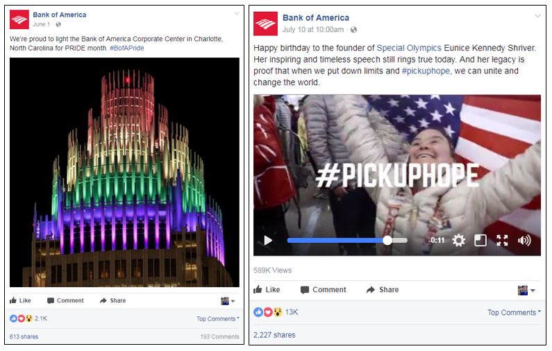 Examples of social engagement from Bank of America's Facebook timeline