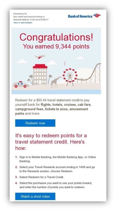 Seasonality marketing of Bank of America rewards