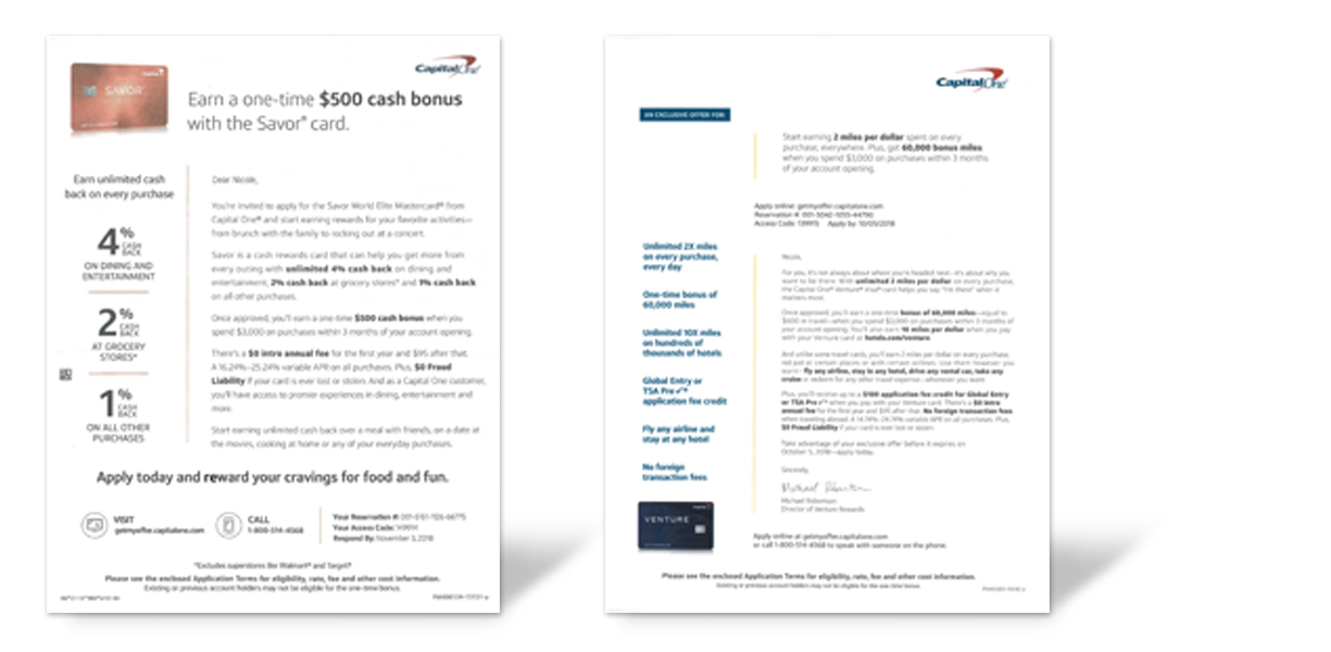 Capital One acquisition campaign letters
