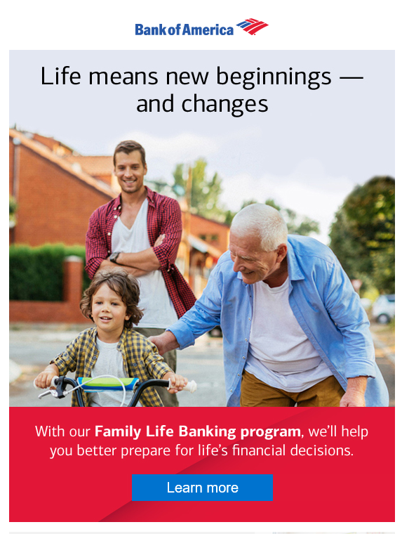 Bank of America email marketing for life stages products