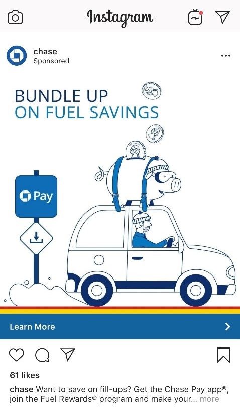 Chase Pay Instagram ad with fuel savings offer