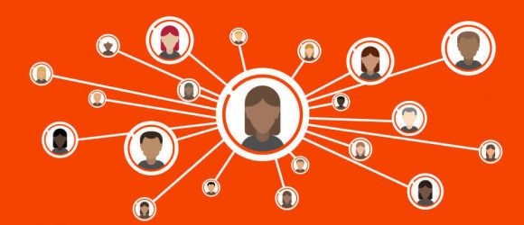 Artistic representation of influencer network with an orange background