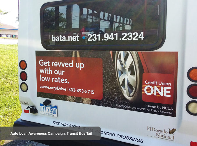 Advertisement on back of bus.