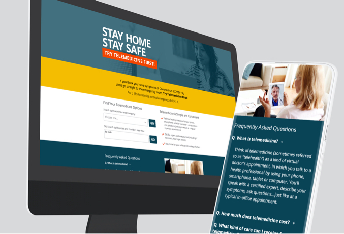 Landing page shown on desktop computer and mobile phone.