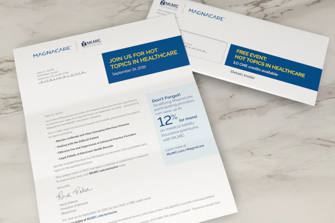 MLMIC-Magnacare informational letter and corresponding envelope for healthcare partnership