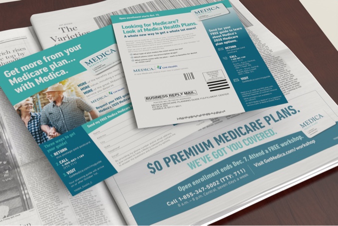 A Medica FSI shown on top of a newspaper displaying a Medica ad strip
