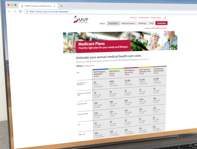 Results shown from MVP's Medicare plan cost calculator