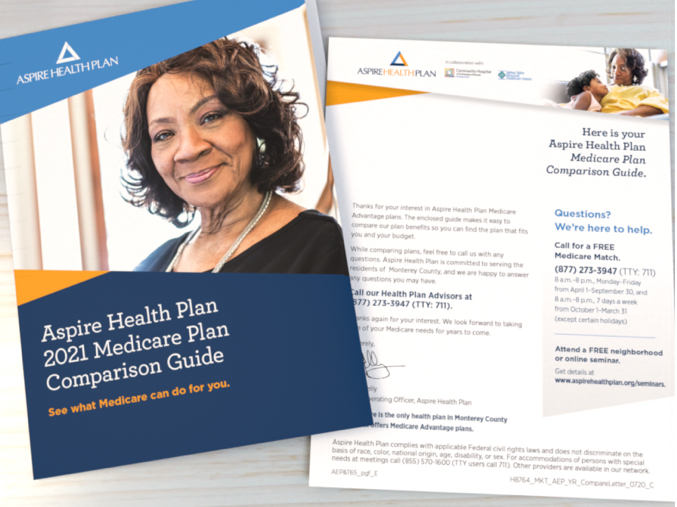 Cover of the Aspire Health Plan Medicare comparison guide and letter for unique market