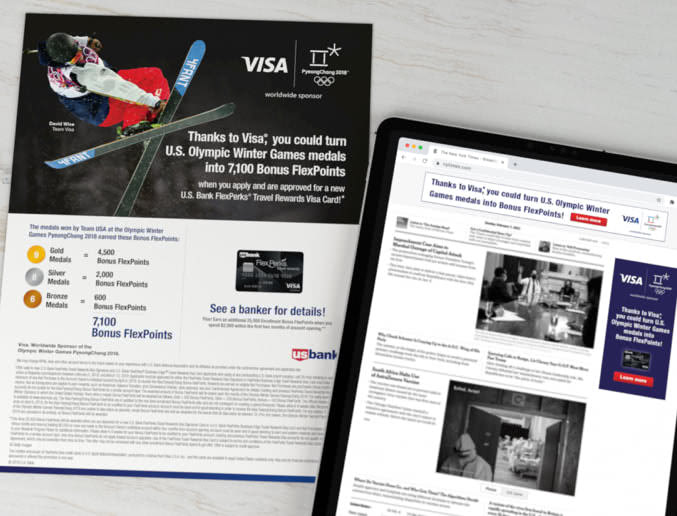 One sheet and tablet showcasing Visa partnership with sports event.