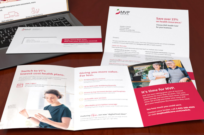 MVP letter package with opened brochure, letter and envelope