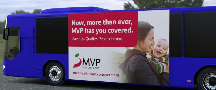 MVP consumer ad shown on the side of a bus