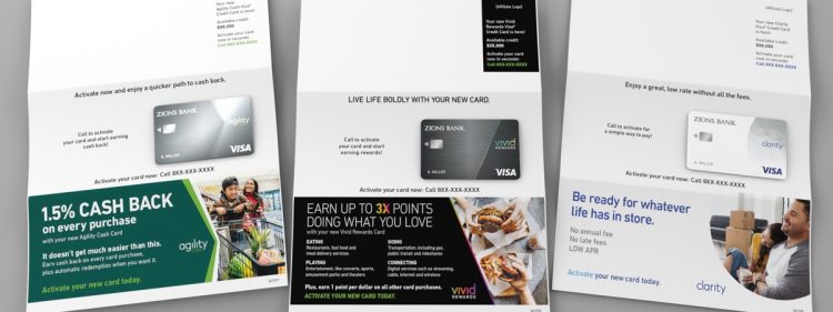 mailers showing marketing approach for three different credit cards