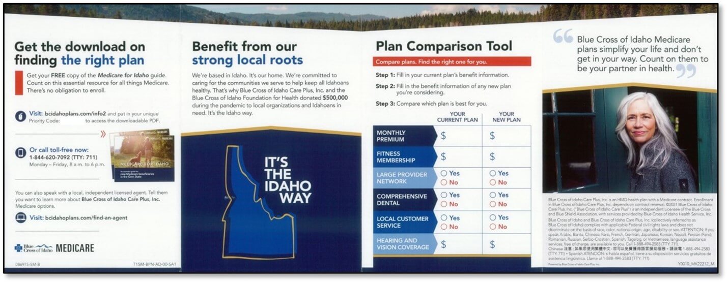 Preheat direct mail marketing example - Idaho plan comparison kit 