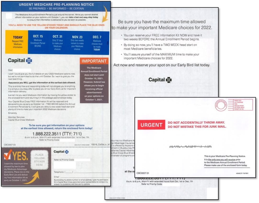 Preheat direct mail marketing - Capital Blue Cross letter package 