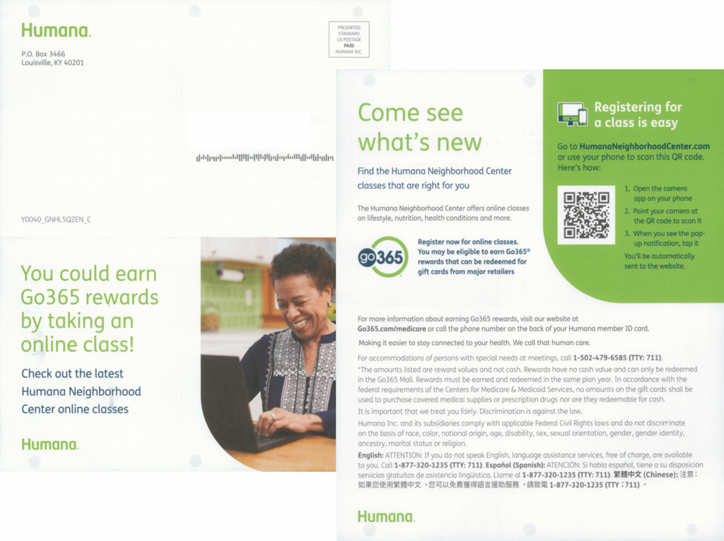 Screenshot of a Humana direct mail piece using a QR code 